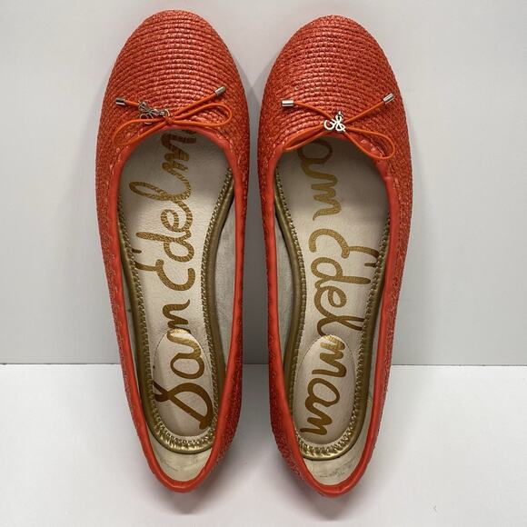 Sam Edelman Falcon Orange Coral Woven Raffia Ballet Flats Women's US 9M EUR 39 - Picture 6 of 11